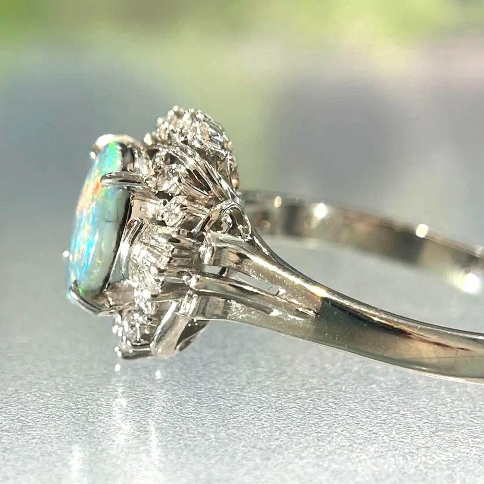 Ring Black opal diamond pt900 Australian Made with certificate Size: US 7.5-8 - Изображение 3 из 4