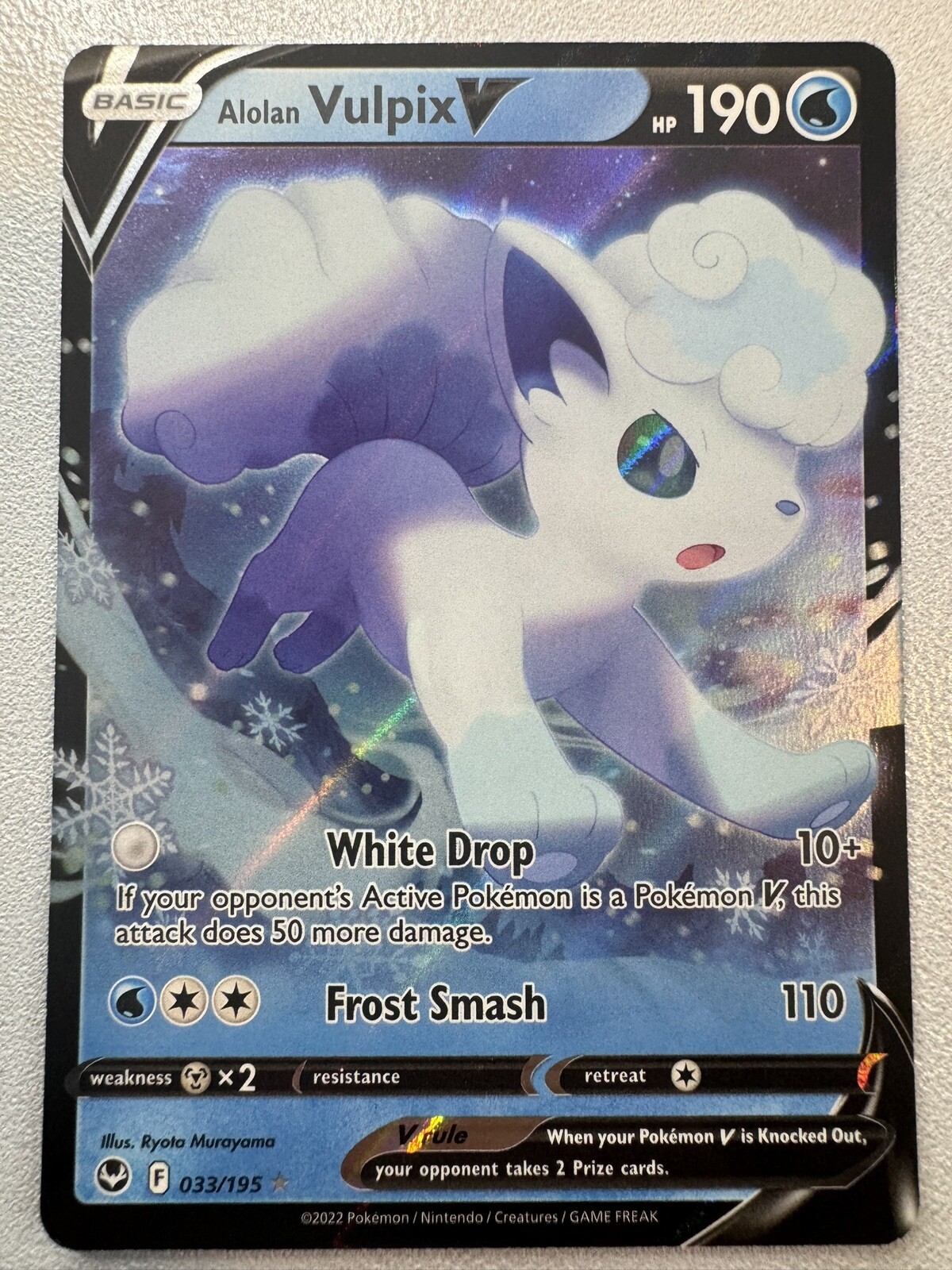 Alolan Vulpix V 033/195 - Ultra Rare Holo - Silver Tempest Pokemon Card MINT