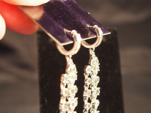 LC Lauren Conrad chandelier dangle clear crystal earrings hoops on posts - Picture 5 of 6