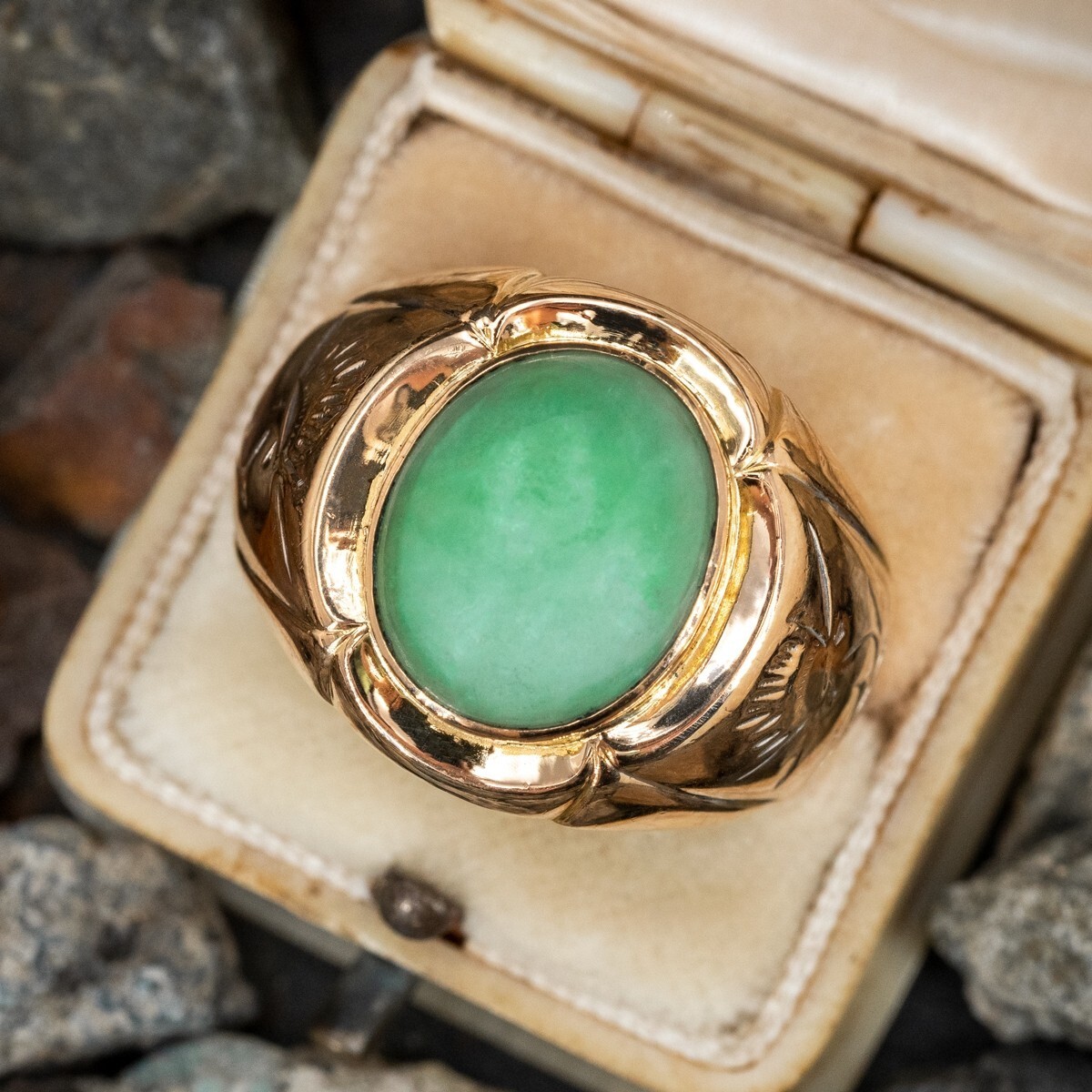 Sterling Silver 925 Men's Wedding Ring Natural Green