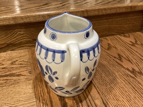 Eddie Bauer Ceramic Pitcher Made In Italy - 8” Tall Blue & White - Picture 7 of 9