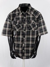 Men Plaid Western Pockets Short Sleeve Shirt Black Red Snap Up 3X, 4X