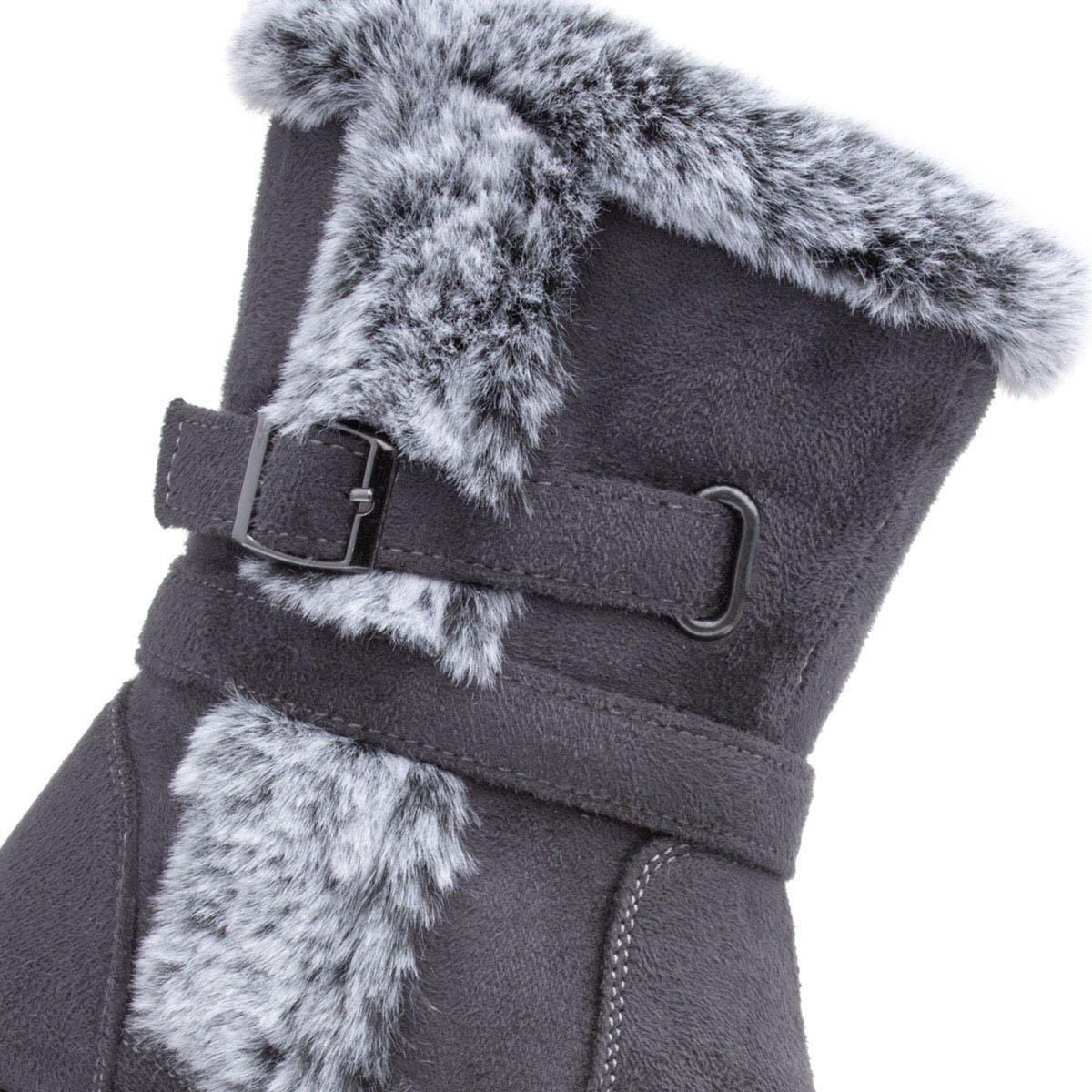 Softlites Womens Boots Grey Ladies Zip Up Faux Fur Ankle Jolene