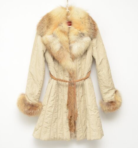Women's Burberry London Real Fur Trim Coat Jacket Beige Size 40,~S - Picture 1 of 14
