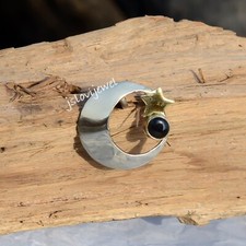 Black Onyx Gemstone Pendant 925 Sterling Silver Moon An Star Jewelry