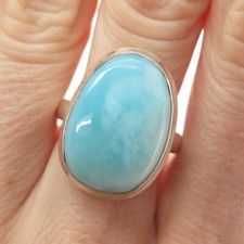 925 Sterling Silver Vintage Real Cabochon Larimar Ring Size 7.25