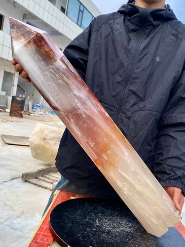 32.6LB Natural Sunstone Red Glue Flower Tower Quartz Obelisk Crystal Wand Point - 第 5/11 張圖片