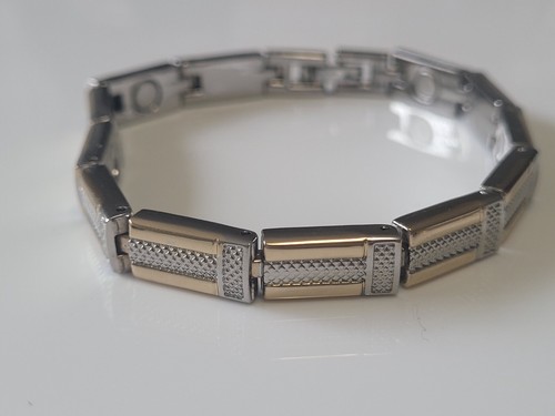 Bracciale a maglie magnetiche placcato argento e oro - Bracciale magnetico bicolore - Foto 2 di 25