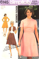 Designer Fashion Dress Simplicity Sewing Pattern 6145 size 12 UNCUT 1970s