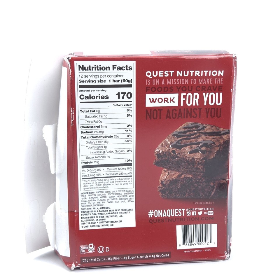 READ! EXP! Quest Protein Bar Chocolate Brownie GlutenFree (12 Bars