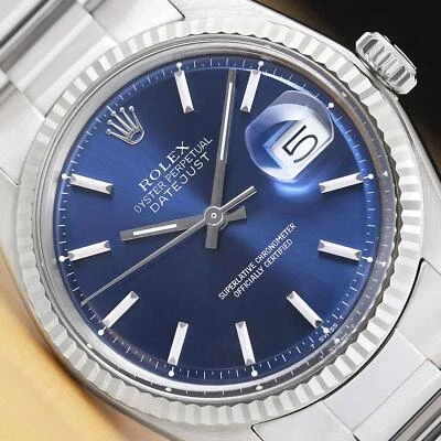 Rolex Hommes Datejust Bleu 18K or Blanc Acier Inoxydable Montre W/Huître Bande - Photo 1/4