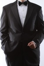 MENS 2 BUTTON SUPERIOR 150S P/R WOOL FEEL BLACK TUXEDO SUIT SML-T60512N-BLK