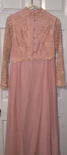 Vintage Handmade Victorian High Waist See Thru Lace Sleeves Formal Dress Costume