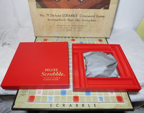 VINTAGE Deluxe Scrabble #71 1966 Selchow & Righter Plastic Tiles Revolving Board - Picture 3 of 11