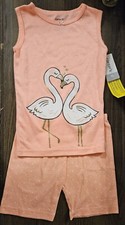 CARTER'S 4 PIECE PAJAMMA SET - PEACH/WHITE FLAMINGO PRINT - SIZE 5T - NWT