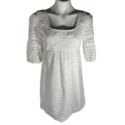 solitaire crochet dress Solitaire Ravikhosla Women's Dress Size M White Crochet 3/4 Sleeve Lined