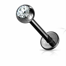 PAIR 16g CZ Black Steel Labret Lip Monroe Tragus Ring Stud Medusa Ear Piercing