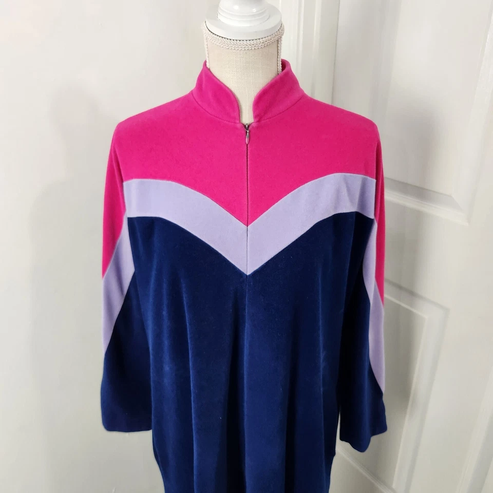 Bata Vanity Fair vintage para mujer M rosa azul años 70 polar 1/4 cremallera bolsillos largos de colección Foto 2 de 4