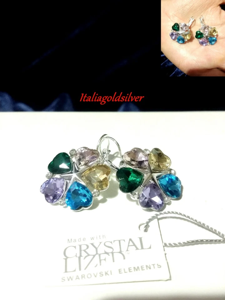 Orecchini Donna Argento SWAROVSKI ELEMENTS ORIGINALI Cristalli Stella Cuore 2025 - Immagine 2 di 4