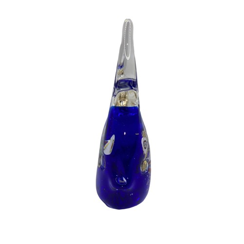 Glass Fish Paperweight Figurine Gold Flakes Blue Clear Fins Tail 5 1/2" x 5" - Picture 5 of 5