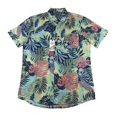 Izod Saltwater Hawaiian Floral All Over Print Button Up Shirt Mens M NWT
