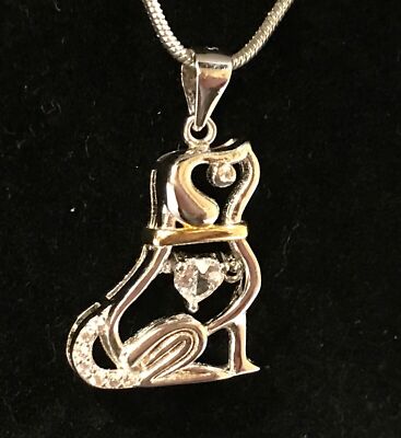 SS 925 CZ Heart inside Dog Charm -Man s Best Friend on 20  Snake Chain Necklace