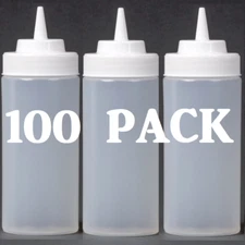 100 PACK / CASE 16 oz Clear Plastic Squeeze Bottle Condiment Dispenser Ketchup