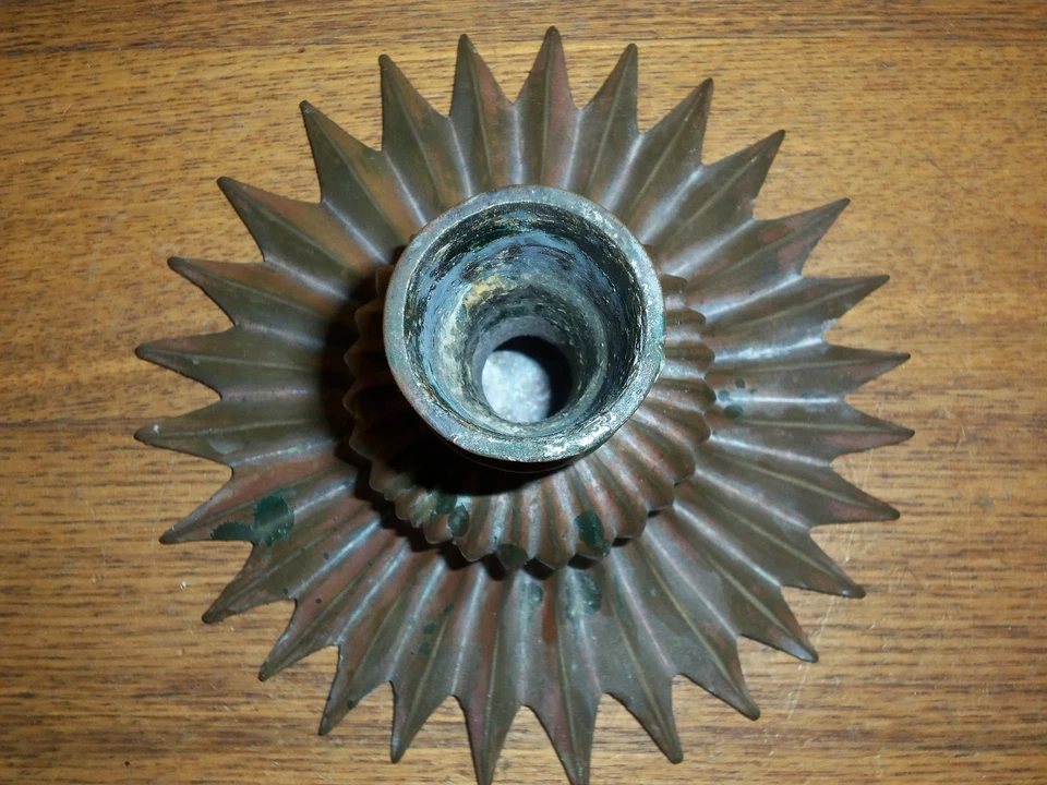 Antique Art Nouveau Copper or Brass Star Base Candle Holder - Image 4 of 4
