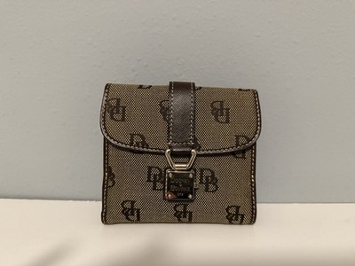 Dooney & Bourke Small Square Dark Brown Canvas Leather Monogram Wallet Bifold