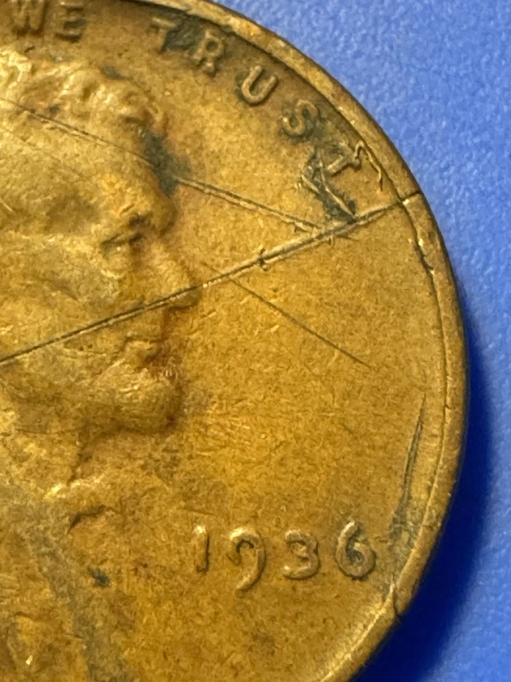1936 Error Lincoln Cent Obverse diagonal crack rim to rim - Image 3 of 4