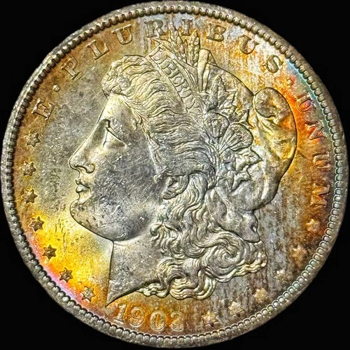 1902 O Morgan Silver Dollar $1 90% Silver Coin Stunning Dual Toned Toner Gem BU