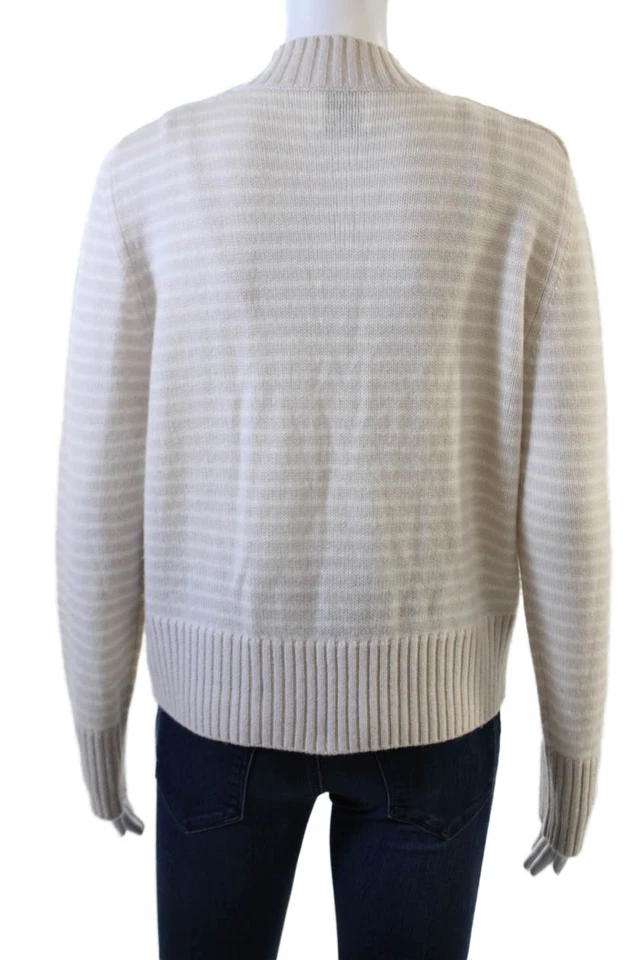 Allude Women Cardigan Beige Striped V-Neck Button Wool Cashmere Size XS - Image 3 of 4