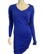 NWT Express Royal Blue Long Sleeve V Neck Knit Dress Size S
