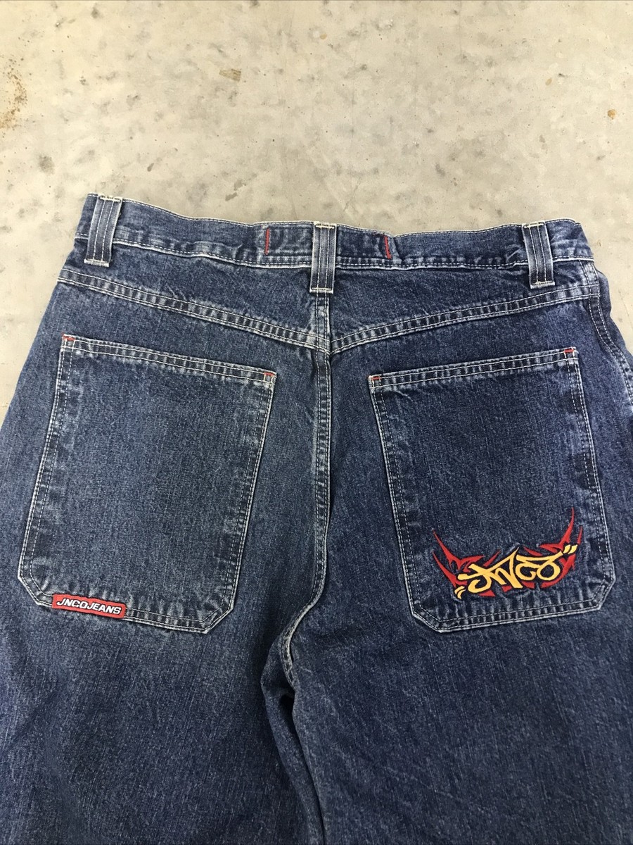 Vtg 90s JNCO Girlie Stuff Crush City Wide Leg Jeans Size 34x30