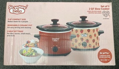So Yummy By Bella 2.0 QT Twin Set 2 Pack Slow Cooker Removable Ceramic Pot NEW