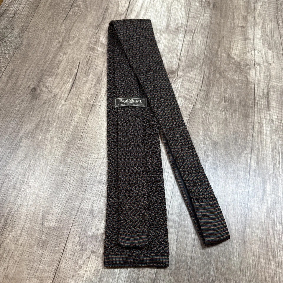 Paul Stuart 男式针织/钩针领带意大利制造蓝绿色紫色和青铜 Seta 真丝 — 第 2/4 张图片