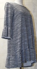 Chris & Carol sz L (Chest 44") Blue White Stripe Jersey Knit 3/4 Sleeve Dress