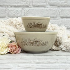 Vtg Pyrex Forest Fancies Mushroom Bowls Set 2 70s 80s 403 2.5 L  401 1.5 Pint
