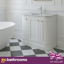 Traditional White 900 Vanity Unit 3 Door Bathroom Cabinet Marble Ceramic Basin