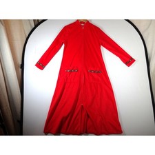 Lanz of Salzburg Fleece Robe M Red Zip Embroidered Heart Floral Loungewear Cozy
