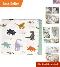 Dinosaur Muslin Blanket Baby Quilt - Silky Soft and Breathable Crib Blanket f...