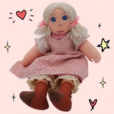 27  Vintage Rag Doll Handmade Prairie Country Folk Art Pink Floral Dress     