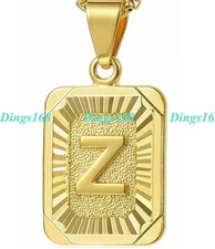 18K Gold Filled Shiny Tarnish-Resist Alphabet Letter "Z" Bar Pendant Necklace