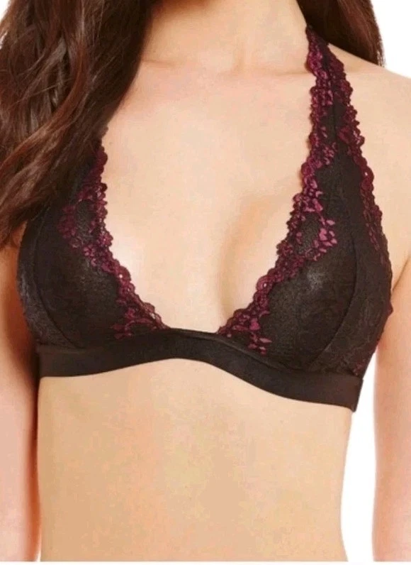 Sutiã Free People Elle Halter XS Bralette renda preto magenta combo novo com etiquetas $30 - Imagem 3 de 4