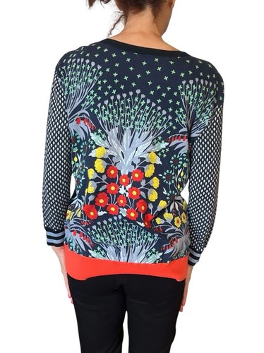 Cárdigan Suéter Marc By Marc Jacobs Algodón Cachemir Floral Azul Marino Multi Grande - Imagen 5 de 9