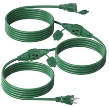  25 ft Outdoor Extension Cord w/3 Inline Outlets 16/3 Gauge, SJTW Green for 