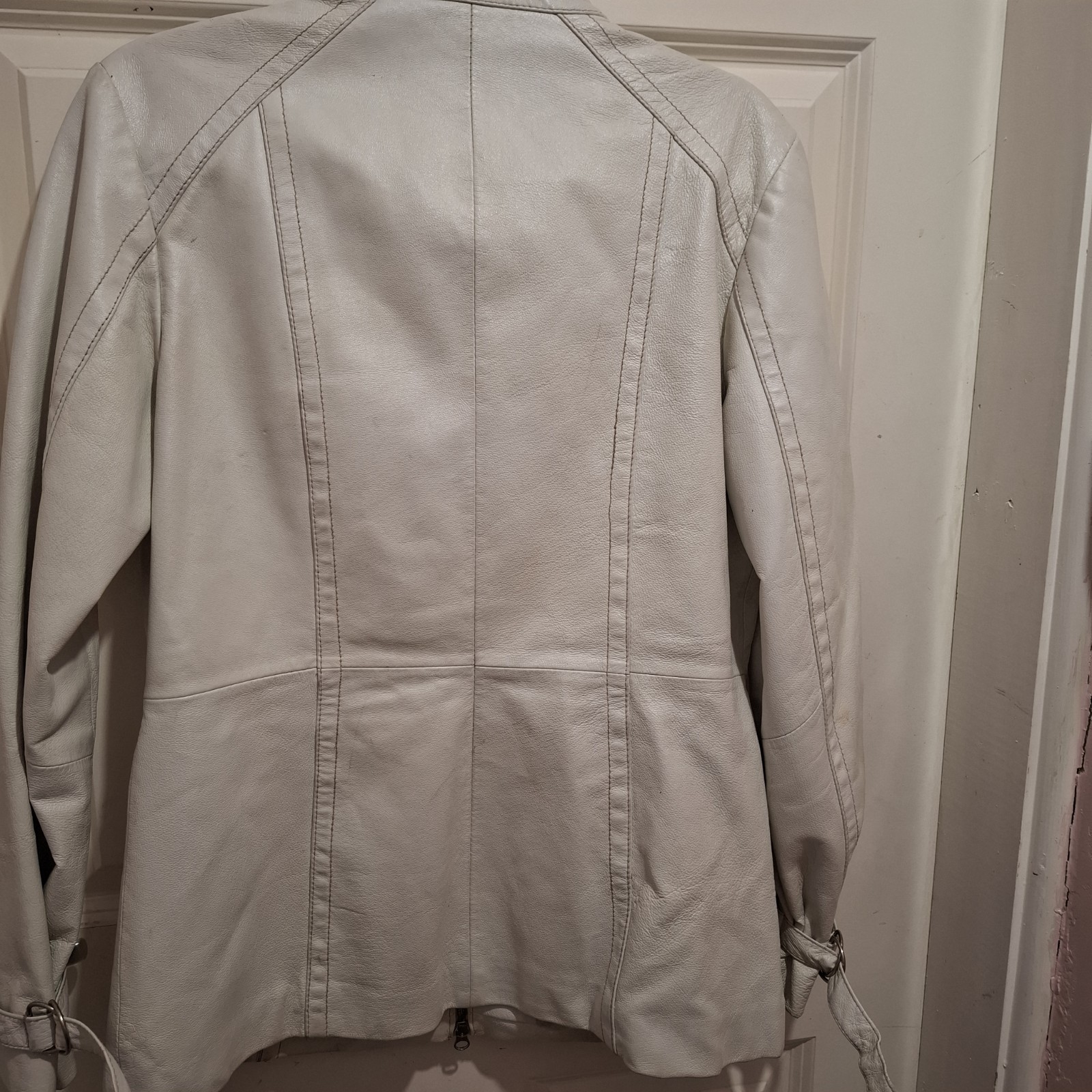 White Leather Y2k Funnel Neck Longline Jacket image 6