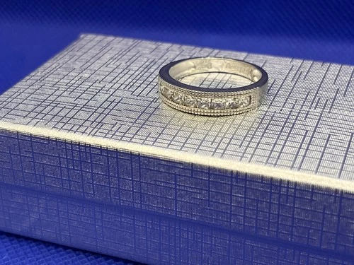 Vintage Eternity Milgrain Band Sterling Silver 925 Stamped Absolute CZ  - Size 8