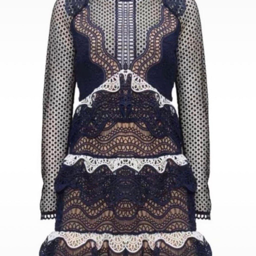 ✨ Self-Portrait Wave Guipure Lace Mini Dress – Navy & White – US 6 ✨, photo 3