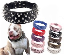 Hoot PU Leather Spiked Studded Dog Collar 2 Inch Wide 37 Spikes Black M Set